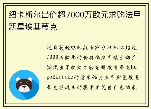 纽卡斯尔出价超7000万欧元求购法甲新星埃基蒂克