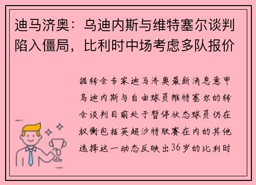 迪马济奥：乌迪内斯与维特塞尔谈判陷入僵局，比利时中场考虑多队报价